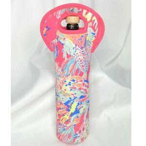 Lilly Pulitzer Wine Carrier Coral Summer Koozie Insulated Neoprene Beach Tote